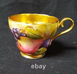 Vintage Aynsley Bone China Fruit Orchard Demitasse Cup + Saucer Lush Gold Signed