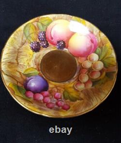 Vintage Aynsley Bone China Fruit Orchard Demitasse Cup + Saucer Lush Gold Signed