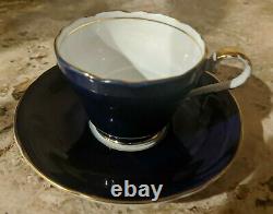 Vintage Aynsley Cobalt Blue Porcelain Demitasse Cup & Saucer