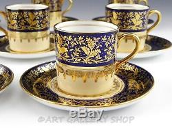 Vintage Aynsley England COBALT BLUE GOLD GILDED DEMITASSE CUPS & SAUCERS Set 8
