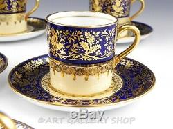 Vintage Aynsley England COBALT BLUE GOLD GILDED DEMITASSE CUPS & SAUCERS Set 8