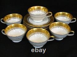 Vintage Bareuther Germany Gold Encrusted Wide Band 6 Demitasse Cups & Saucers