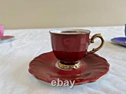 Vintage Bareuther Porcelain Demi-Tasse Set, 6 cups & saucers, spoons. 1937-1945