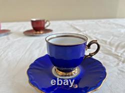 Vintage Bareuther Porcelain Demi-Tasse Set, 6 cups & saucers, spoons. 1937-1945