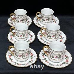 Vintage Berry Haute Porcelain Set of 6 Demitasse Cups and Saucers, France