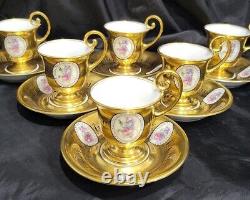 Vintage Bohemia Gold Gilt Demitasse 6 Cups &6 Saucers Set HP Roses Stunning