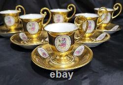 Vintage Bohemia Gold Gilt Demitasse 6 Cups &6 Saucers Set HP Roses Stunning