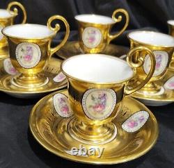 Vintage Bohemia Gold Gilt Demitasse 6 Cups &6 Saucers Set HP Roses Stunning