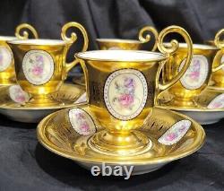 Vintage Bohemia Gold Gilt Demitasse 6 Cups &6 Saucers Set HP Roses Stunning