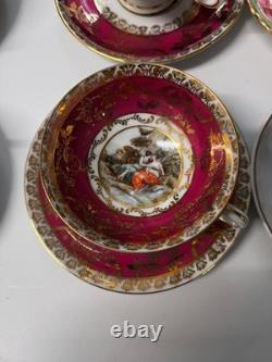 Vintage Bremer & Schmidt Orange Gold Cameo Demitasse Pairs 16 Pcs Set