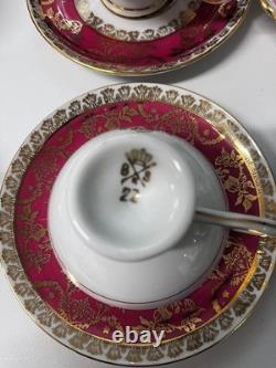 Vintage Bremer & Schmidt Orange Gold Cameo Demitasse Pairs 16 Pcs Set