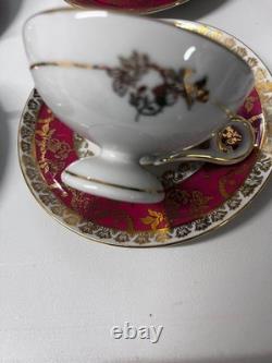 Vintage Bremer & Schmidt Orange Gold Cameo Demitasse Pairs 16 Pcs Set