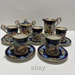 Vintage Capodimonte Italy Cobalt Blue Demitasse Espresso Coffee Set Cherubs