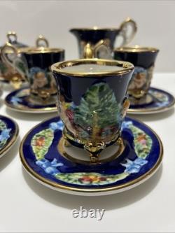 Vintage Capodimonte Italy Cobalt Blue Demitasse Espresso Coffee Set Cherubs