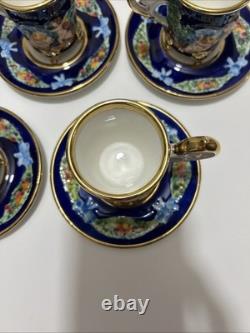 Vintage Capodimonte Italy Cobalt Blue Demitasse Espresso Coffee Set Cherubs