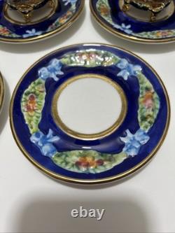 Vintage Capodimonte Italy Cobalt Blue Demitasse Espresso Coffee Set Cherubs