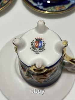 Vintage Capodimonte Italy Cobalt Blue Demitasse Espresso Coffee Set Cherubs