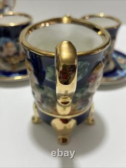 Vintage Capodimonte Italy Cobalt Blue Demitasse Espresso Coffee Set Cherubs