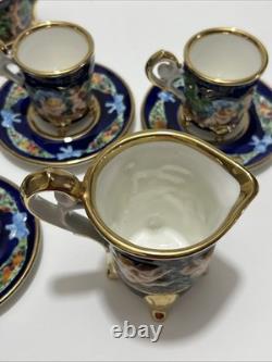 Vintage Capodimonte Italy Cobalt Blue Demitasse Espresso Coffee Set Cherubs