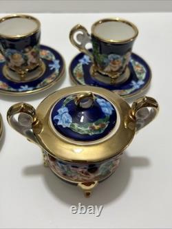 Vintage Capodimonte Italy Cobalt Blue Demitasse Espresso Coffee Set Cherubs