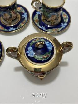 Vintage Capodimonte Italy Cobalt Blue Demitasse Espresso Coffee Set Cherubs