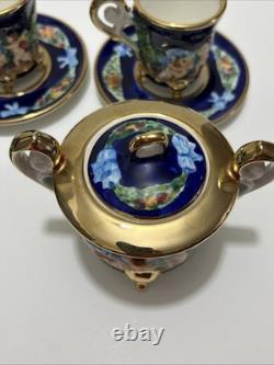 Vintage Capodimonte Italy Cobalt Blue Demitasse Espresso Coffee Set Cherubs