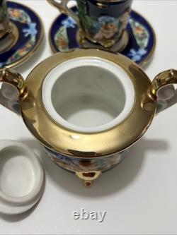 Vintage Capodimonte Italy Cobalt Blue Demitasse Espresso Coffee Set Cherubs