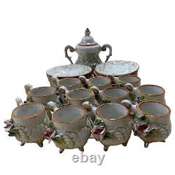 Vintage Capodimonte Porcelain Demitasse/teacup & Saucer Wit Sugar Bowl Set of 25