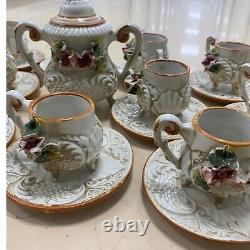 Vintage Capodimonte Porcelain Demitasse/teacup & Saucer Wit Sugar Bowl Set of 25