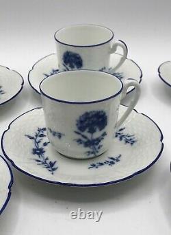 Vintage Ceralene A. Raynaud Blue Carnation Demitasse Cups With Saucers / 6