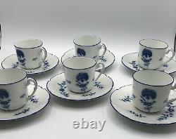 Vintage Ceralene A. Raynaud Blue Carnation Demitasse Cups With Saucers / 6