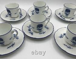 Vintage Ceralene A. Raynaud Blue Carnation Demitasse Cups With Saucers / 6