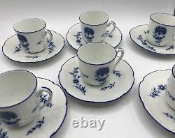 Vintage Ceralene A. Raynaud Blue Carnation Demitasse Cups With Saucers / 6