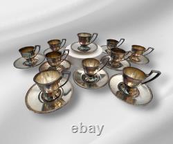 Vintage Chippendale EPNS Silverplate Demitasse Cups & Saucers Set of 10 Pat. 1914