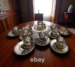 Vintage Chippendale EPNS Silverplate Demitasse Cups & Saucers Set of 10 Pat. 1914