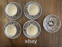 Vintage Copeland Spode Greek Brown Demitasse Cups Saucers Set 4 Cups 5 Saucers