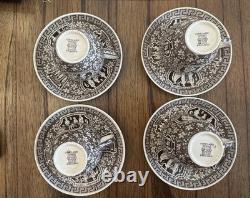 Vintage Copeland Spode Greek Brown Demitasse Cups Saucers Set 4 Cups 5 Saucers