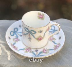 Vintage Crown Staffordshire Demitasse Teacup Saucer Blue Turquoise Bow F4547 Cup