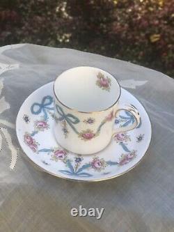 Vintage Crown Staffordshire Demitasse Teacup Saucer Blue Turquoise Bow F4547 Cup
