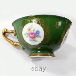 Vintage Demitasse 8 Cups Saucers Bavaria Germany U. S. Zone Green Brown Roses