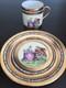 Vintage Demitasse Gilt Cup Saucer Set W Romantic Scenes & Pink Roses Germany