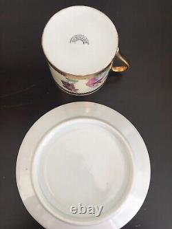 Vintage Demitasse Gilt Cup Saucer Set w Romantic Scenes & Pink Roses Germany