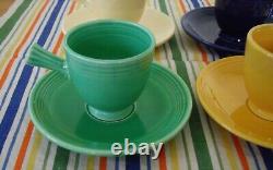 Vintage Fiesta Demitasse Stick Handle Cups + SaucersIVORY YELLOW GREEN BLUE SET