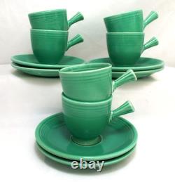 Vintage Fiesta HLC Older Demitasse Cup & Saucer Lot Of 6 Stick Handle Green USA
