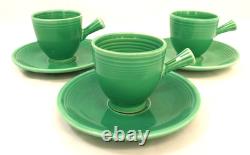 Vintage Fiesta HLC Older Demitasse Cup & Saucer Lot Of 6 Stick Handle Green USA