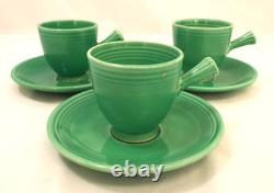 Vintage Fiesta HLC Older Demitasse Cup & Saucer Lot Of 6 Stick Handle Green USA