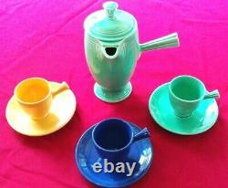 Vintage Fiesta Hlc USA Coffee Pot & 3 Demitasse Cups & Saucers Chocolate Pot