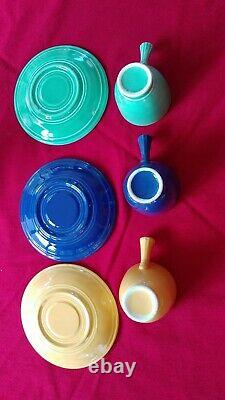 Vintage Fiesta Hlc USA Coffee Pot & 3 Demitasse Cups & Saucers Chocolate Pot