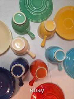 Vintage Fiesta Ware Green Demitasse Coffee Pot & 6 Demitasse Cups & Saucers