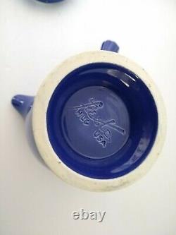 Vintage Fiestaware Cobalt Demitasse Pot with Seven Cups & Eight Saucers